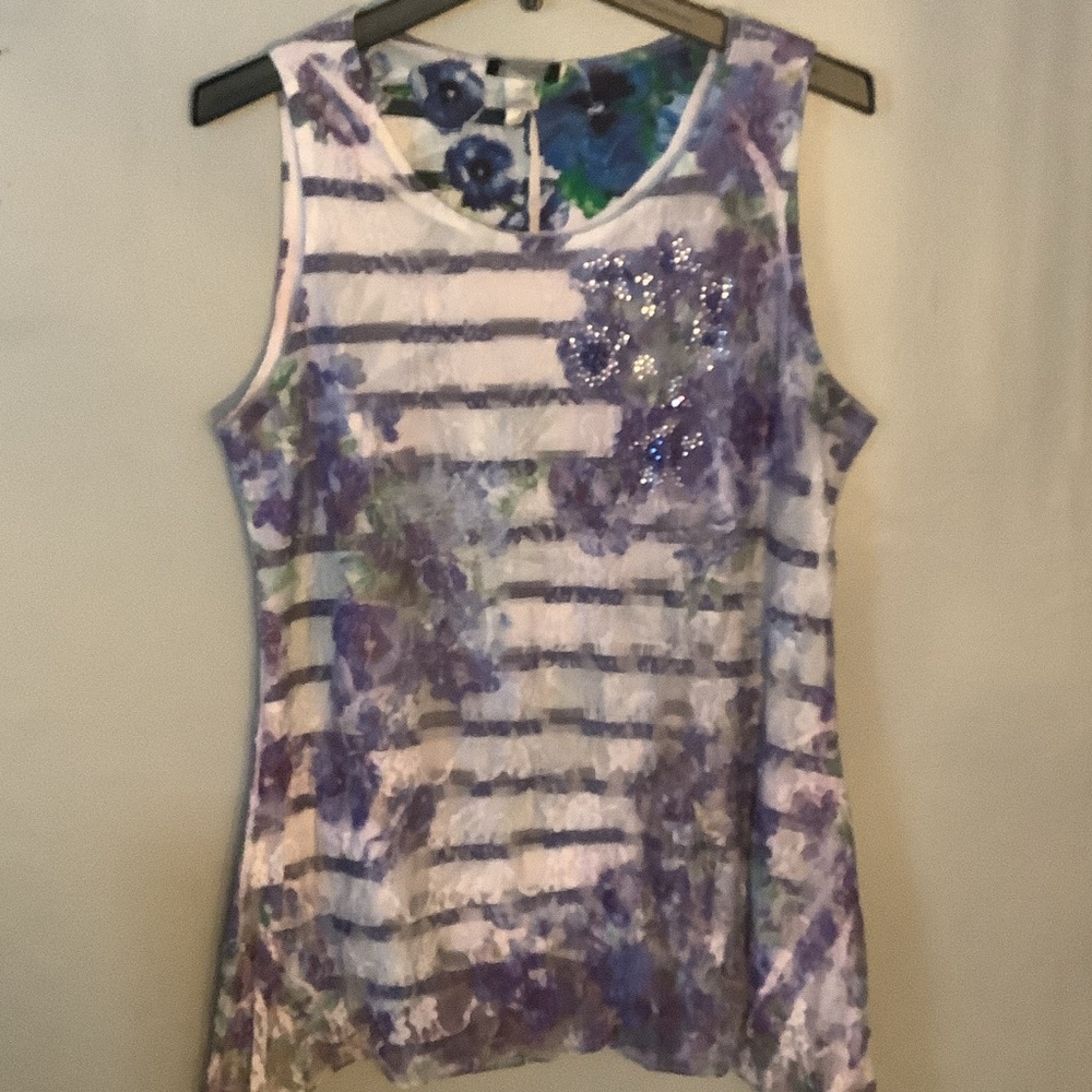 Purple Floral Striped Tank Top